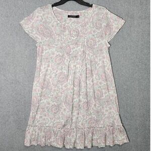 Lauren Ralph Lauren Nightgown Womens M White Paisley Short Sleeve Ruffle Pintuck